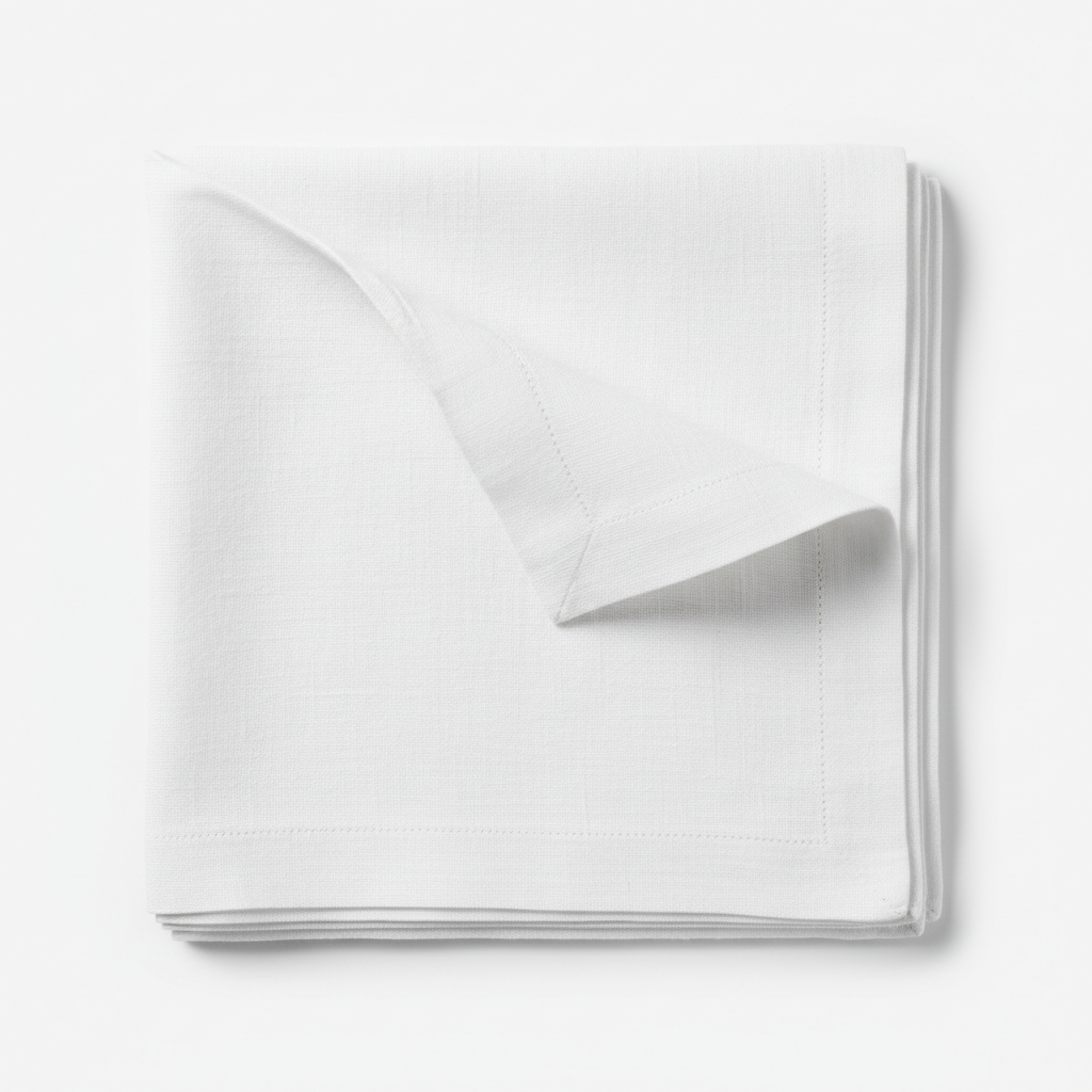 Close-up of linen fabric texture and hemmed edge