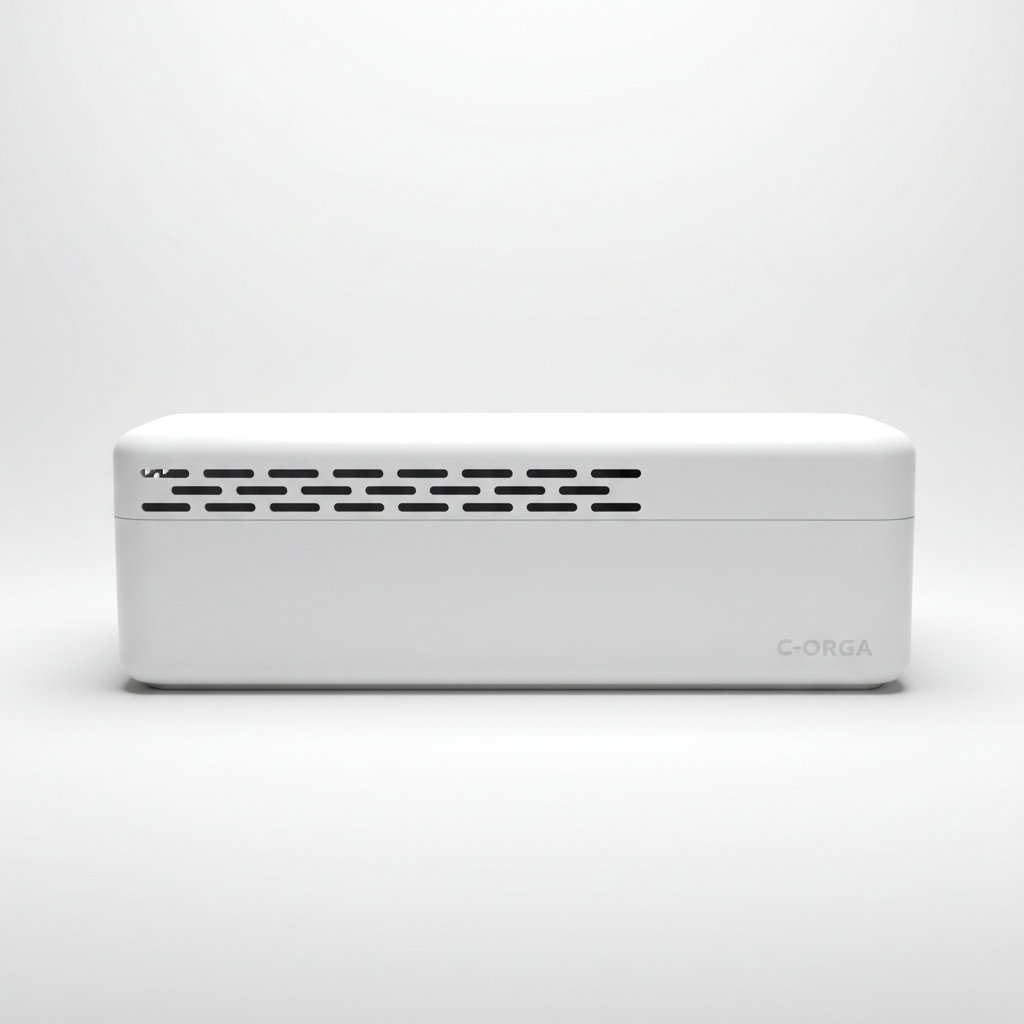 Cable management box side profile showing slim design