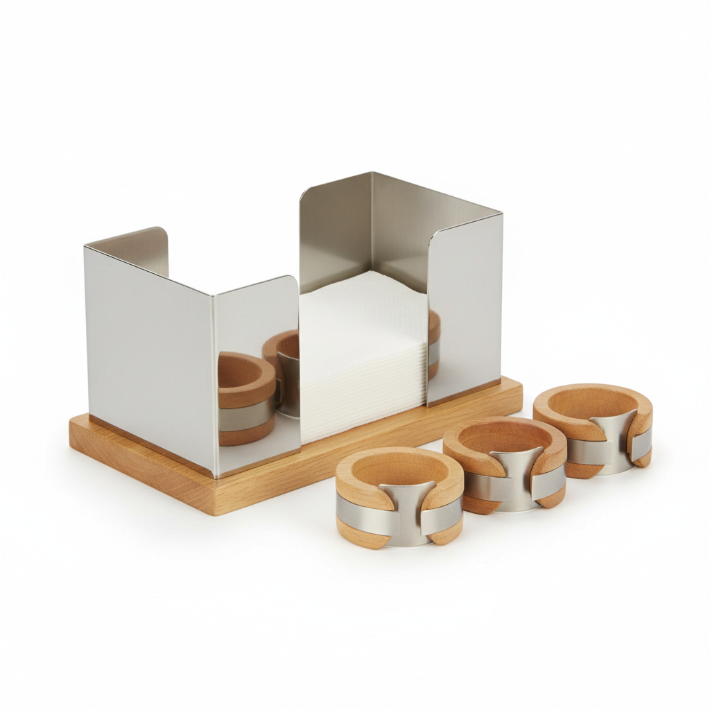 Napkin holder and rings 3/4 angle view