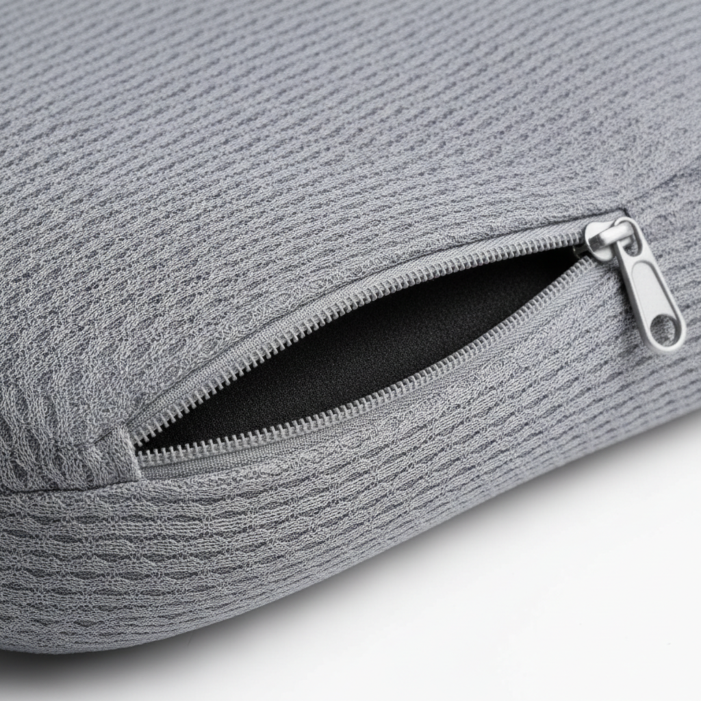 Close-up of breathable mesh cover texture and zipper