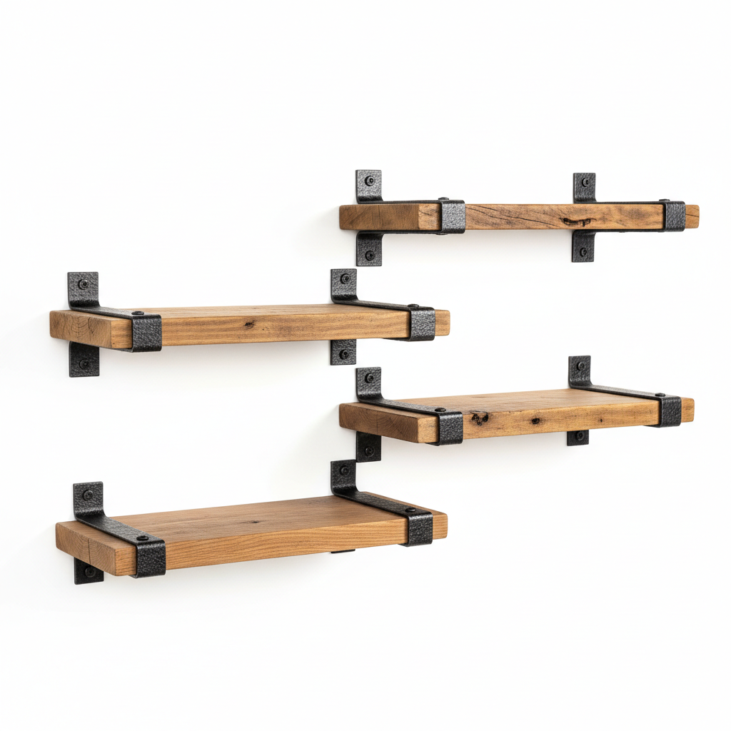 Set of 3 rustic wood floating wall shelves