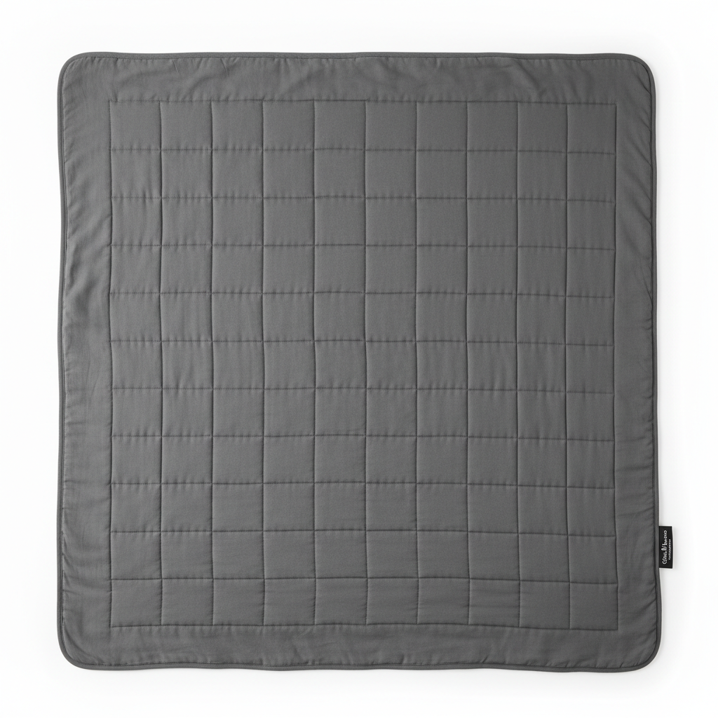 Overhead flat lay of full weighted blanket spread out