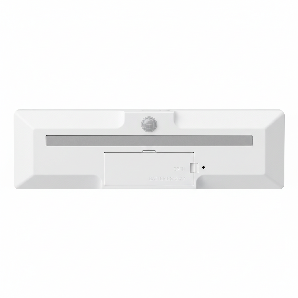 Back view showing magnetic mounting strip and battery compartment