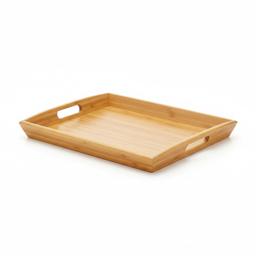 Bamboo tray 3/4 angle showing depth and raised edges