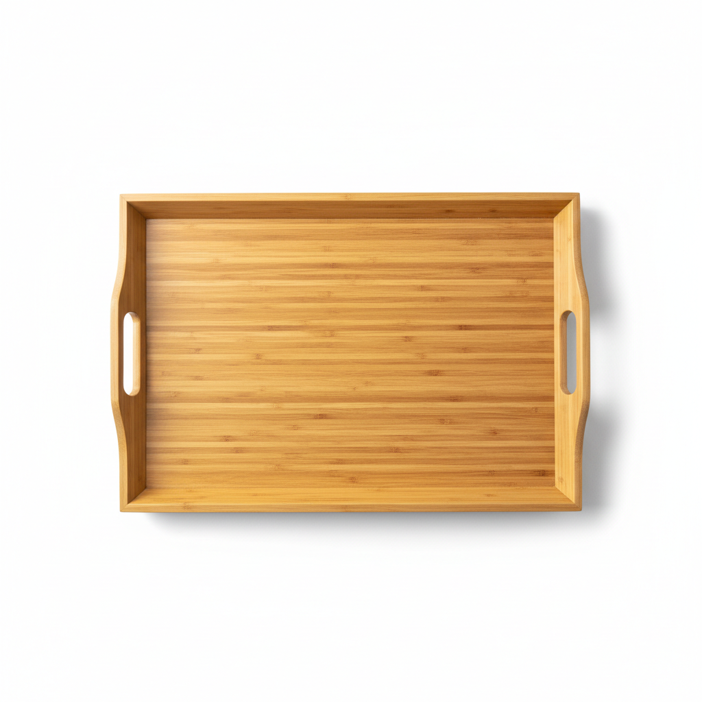 Bamboo serving tray overhead view