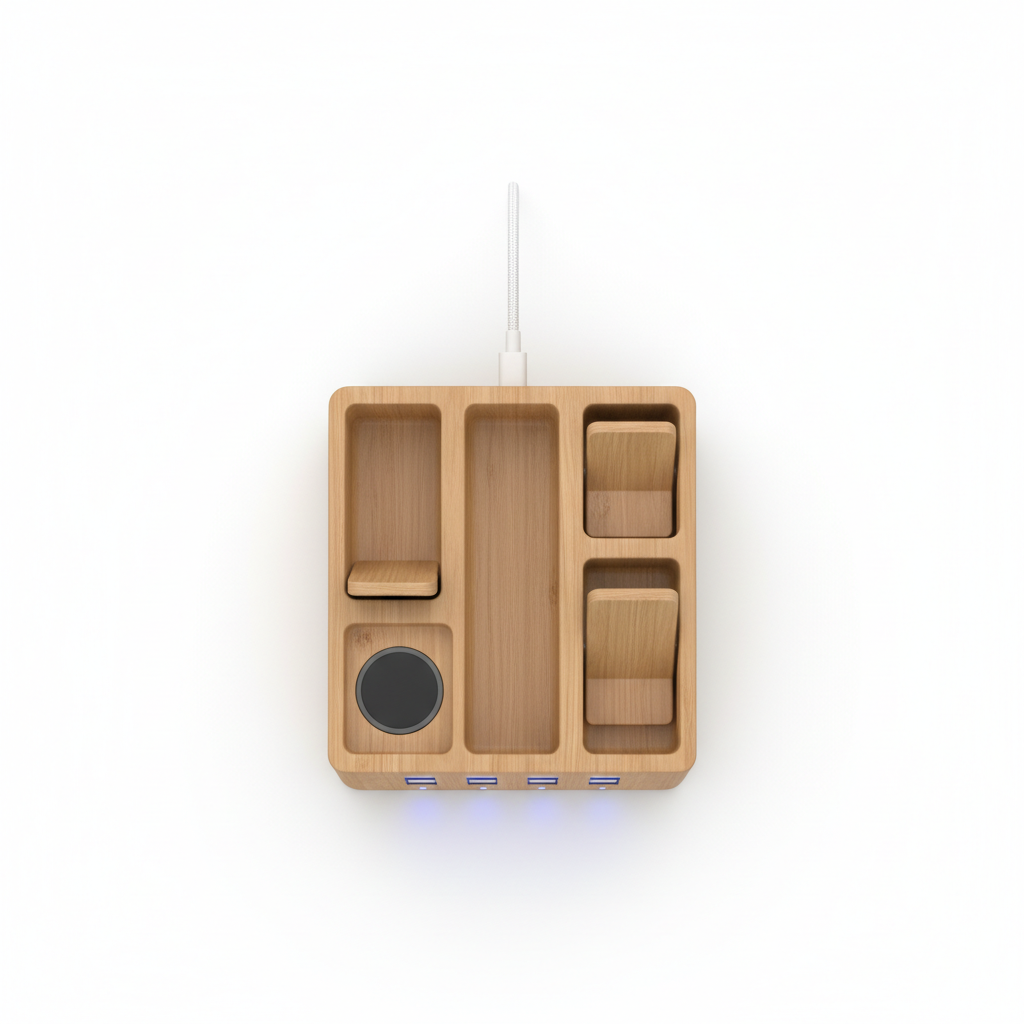 Bedside charging station top-down overhead view