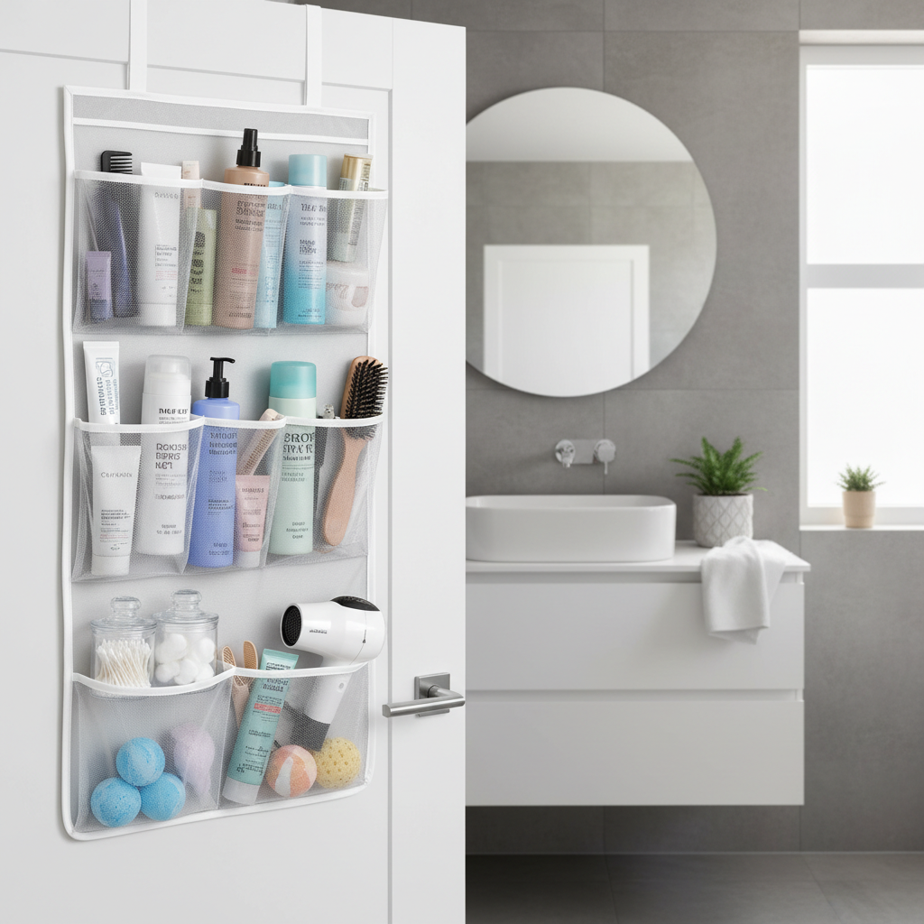 Over-door organizer lifestyle bathroom