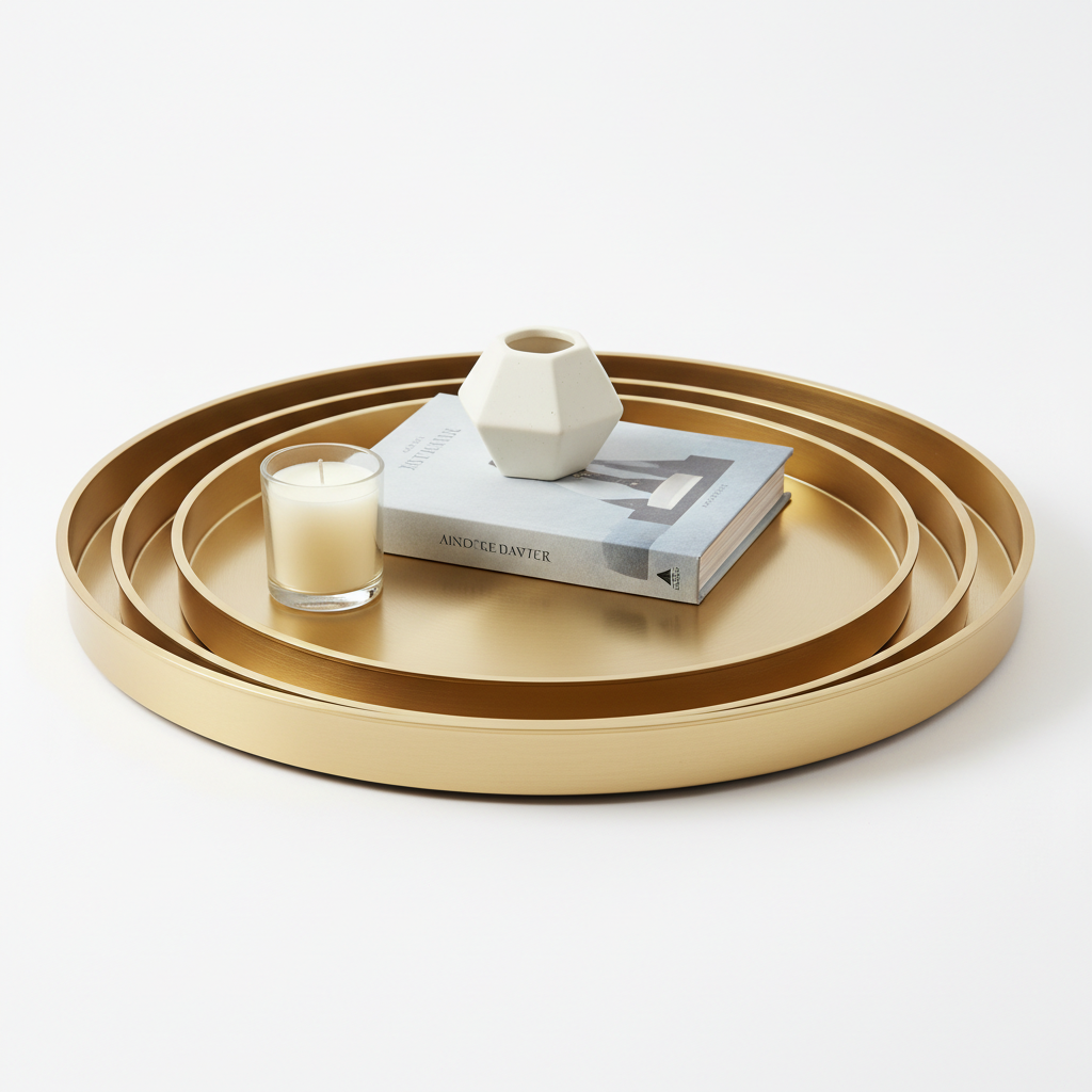 Largest tray styled with candle, book and decorative object