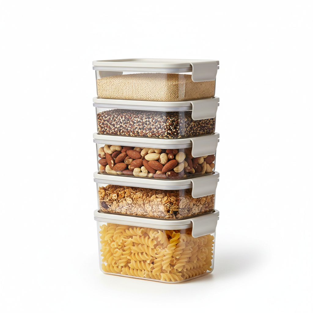 Stackable containers stacked vertically