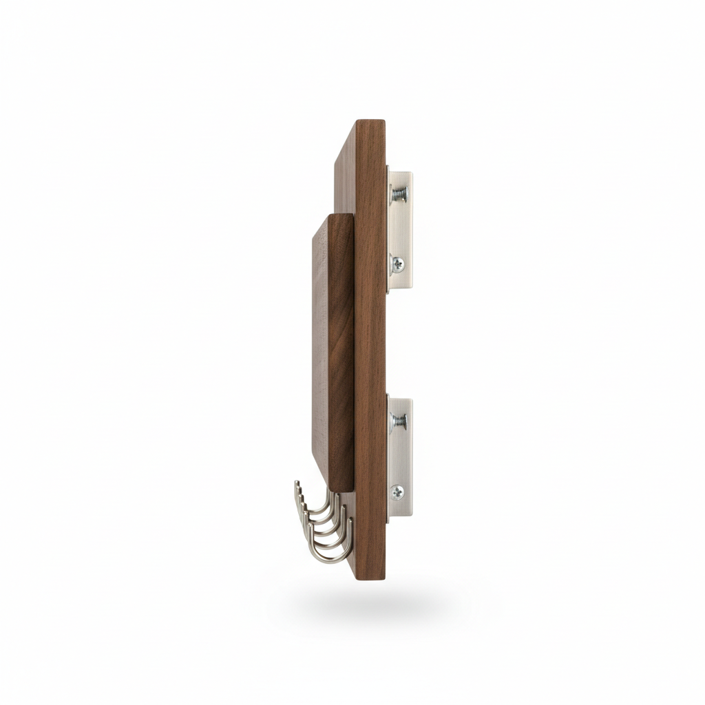 Side profile showing slim depth and wall mounting hardware