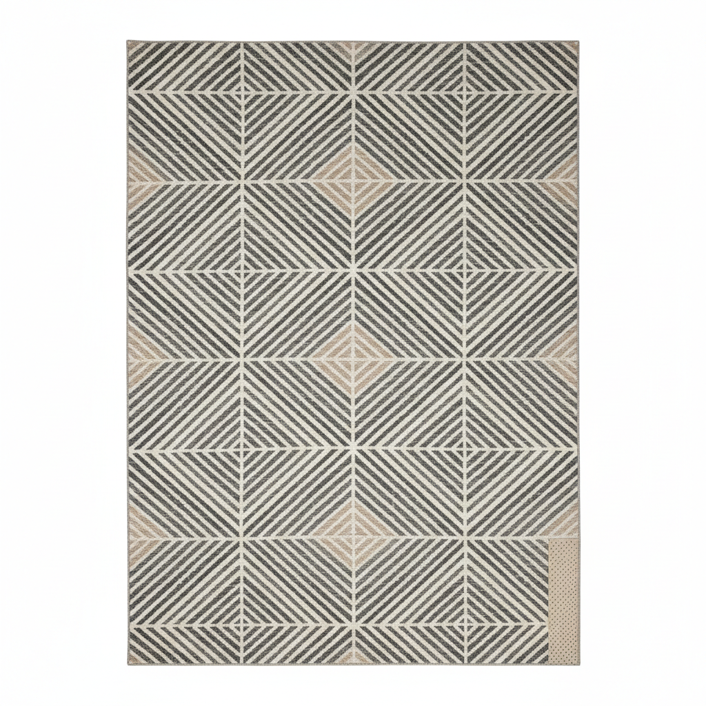 Large area rug full overhead flat lay showing geometric pattern