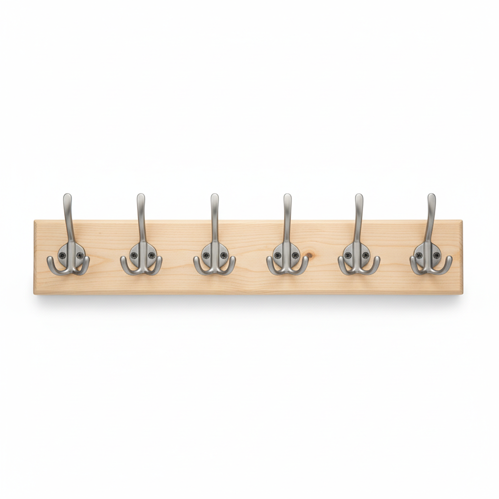Wall-mounted coat hook rack front view