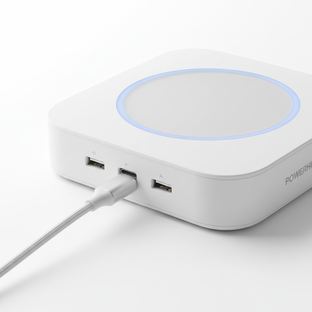 Wireless charging pad and USB ports detail