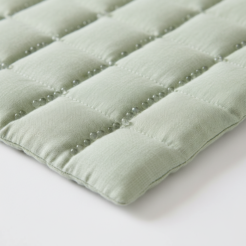 Close-up of bamboo fabric weave and grid stitching pattern