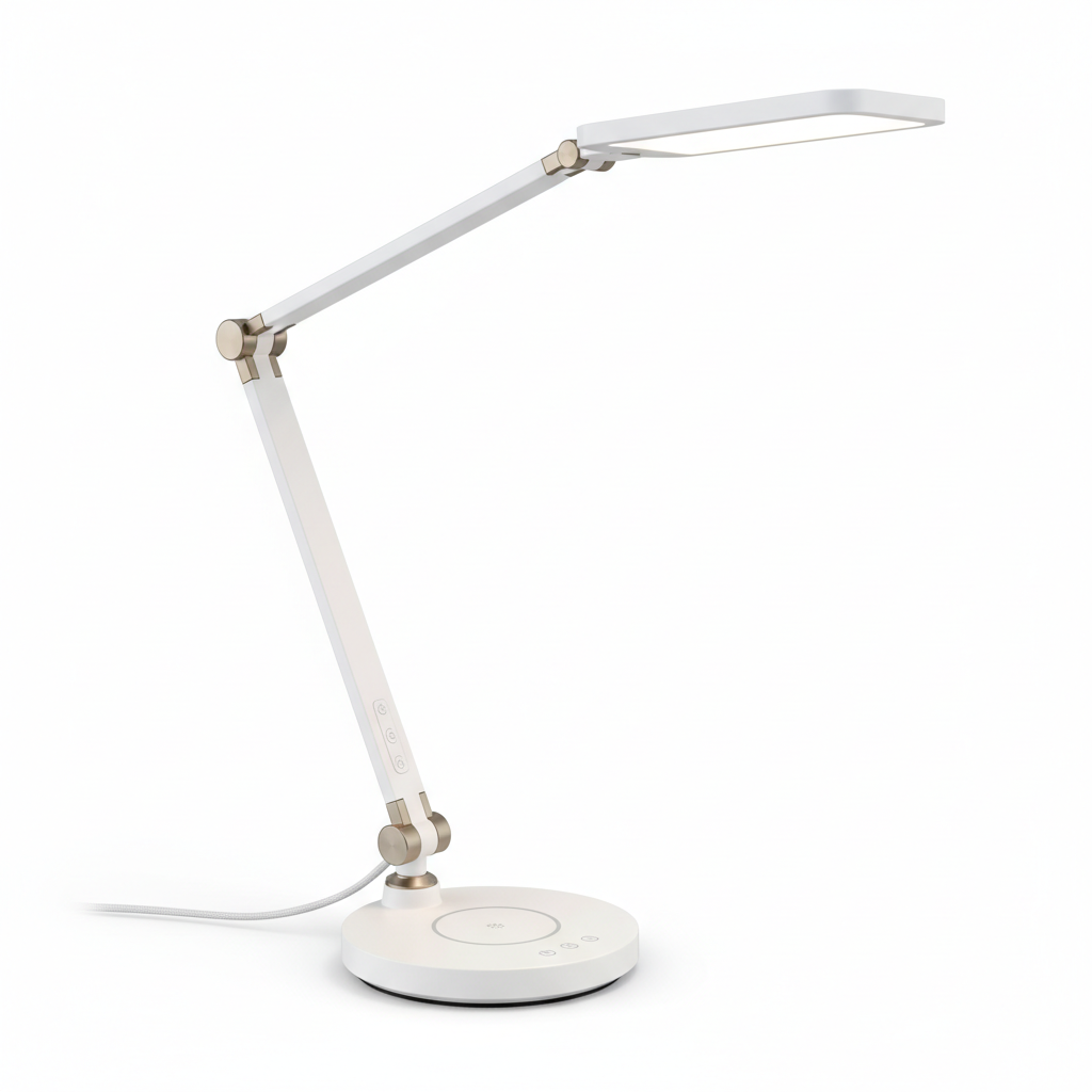 LED desk lamp 3/4 angle with arm fully extended