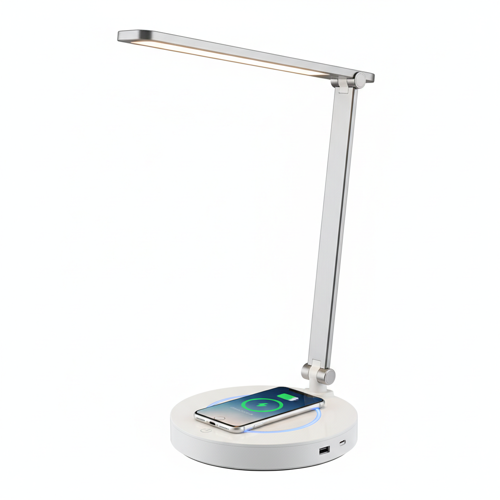 LED desk lamp with wireless charger front view