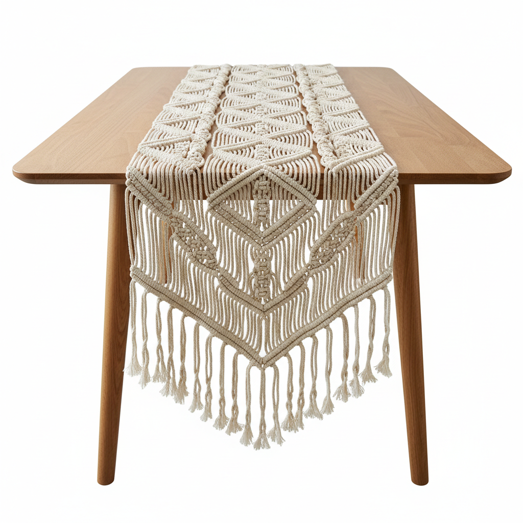 Boho Macrame Table Runner Natural Cotton