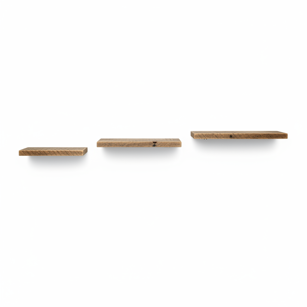 All three shelves laid flat showing size comparison