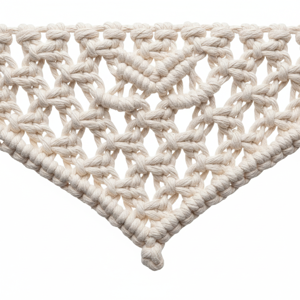 Close-up of macrame knot pattern and cotton texture
