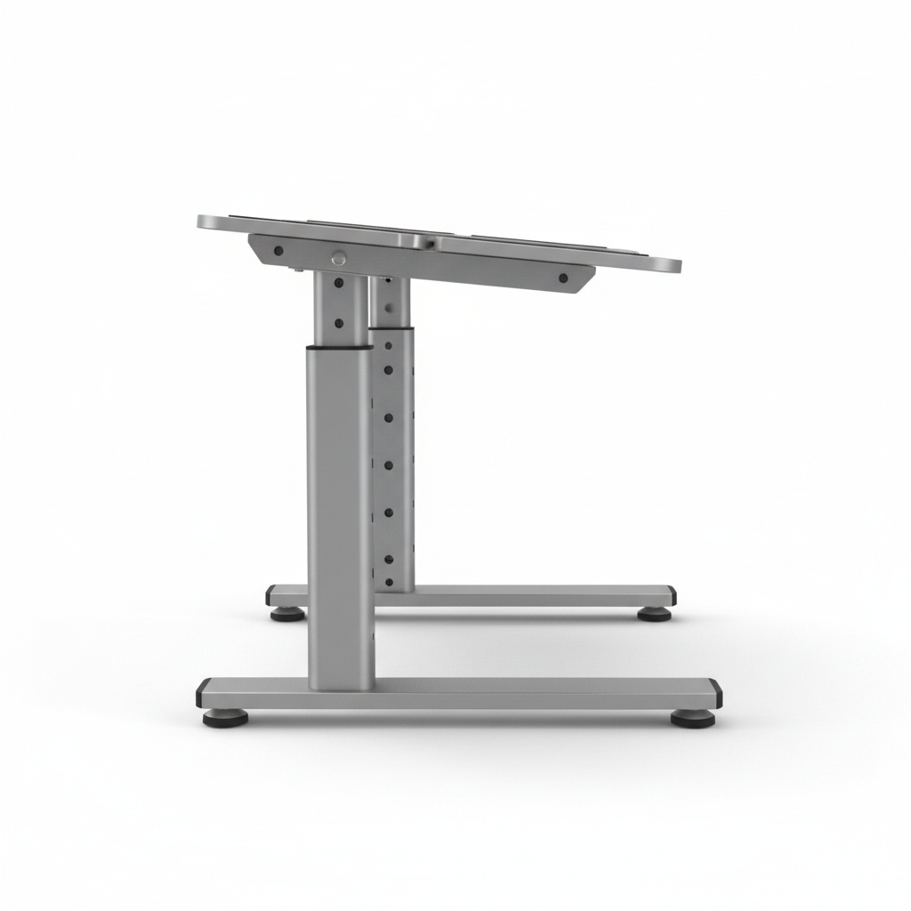 Dual monitor stand side profile showing height and legs