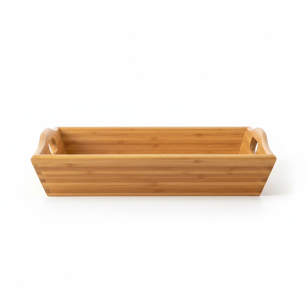 Bamboo tray side profile showing height and handle