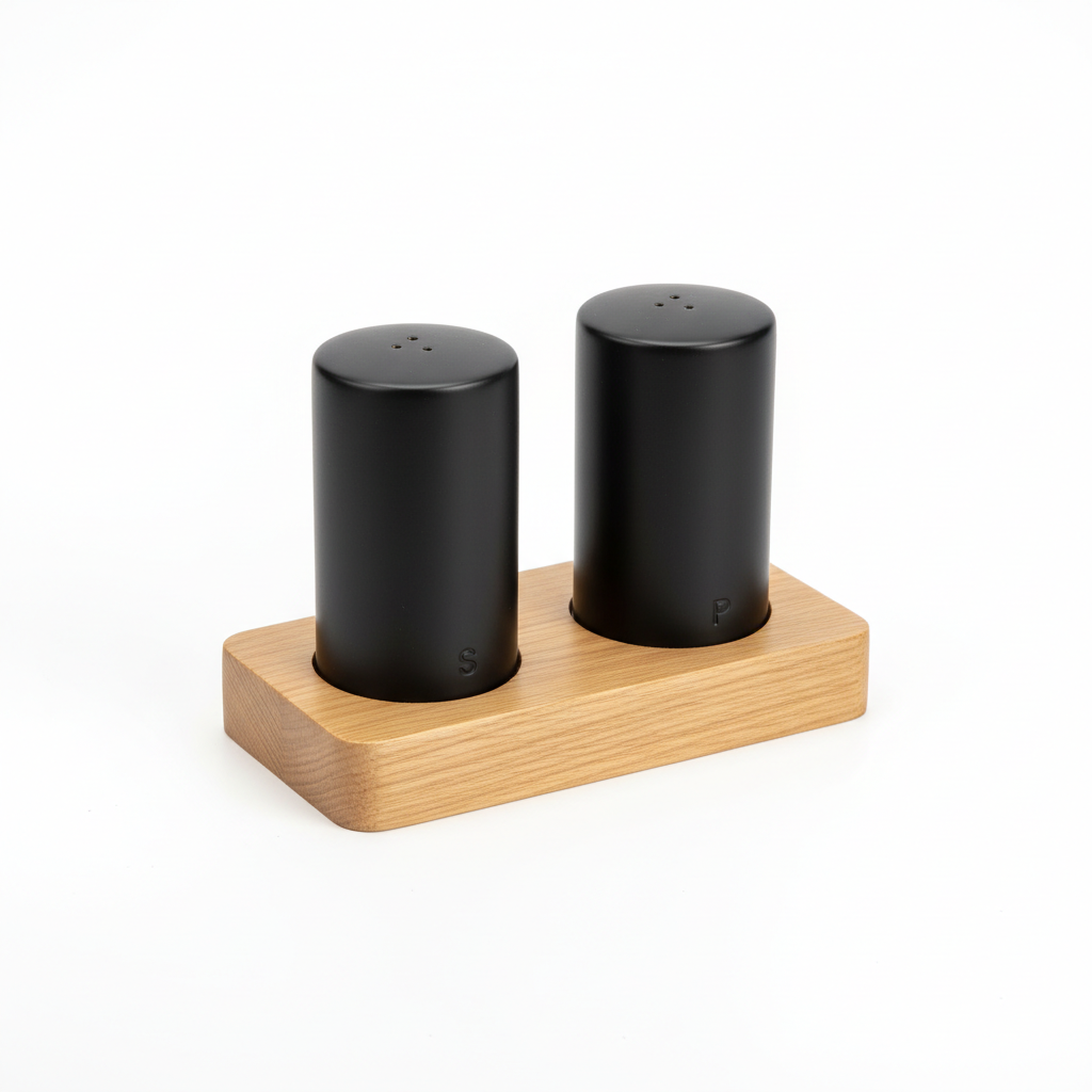 Ceramic Salt and Pepper Shaker Set with Wood Stand