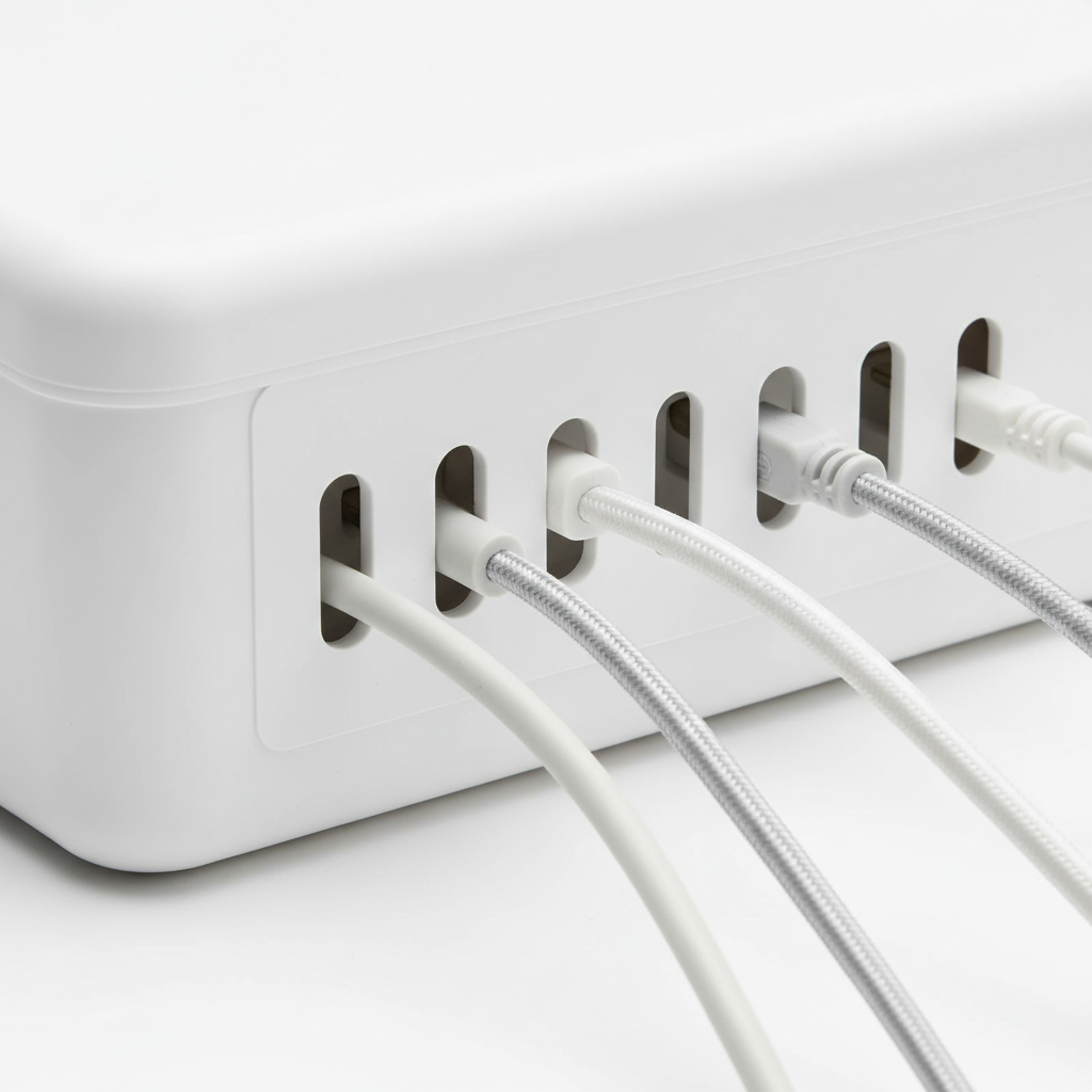 Close-up of side cable exit slots