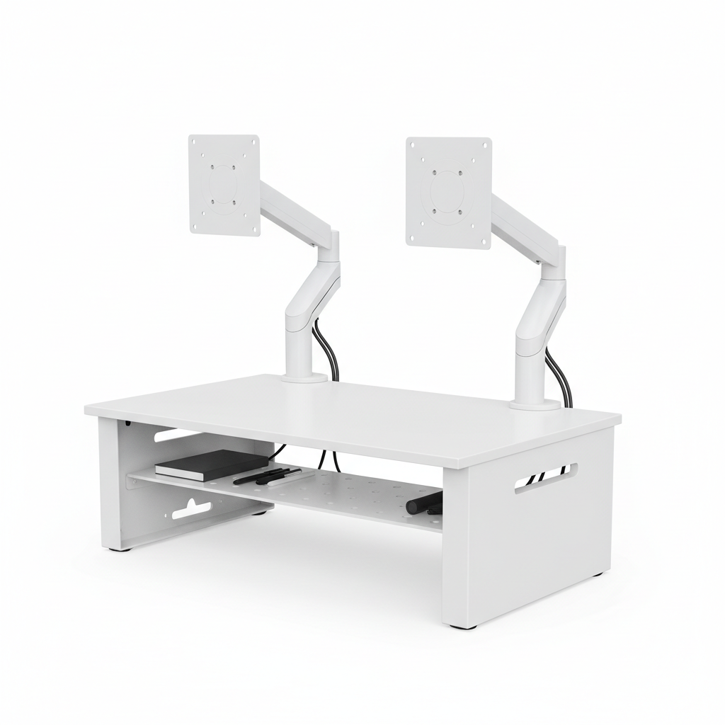 Adjustable ergonomic dual monitor stand riser