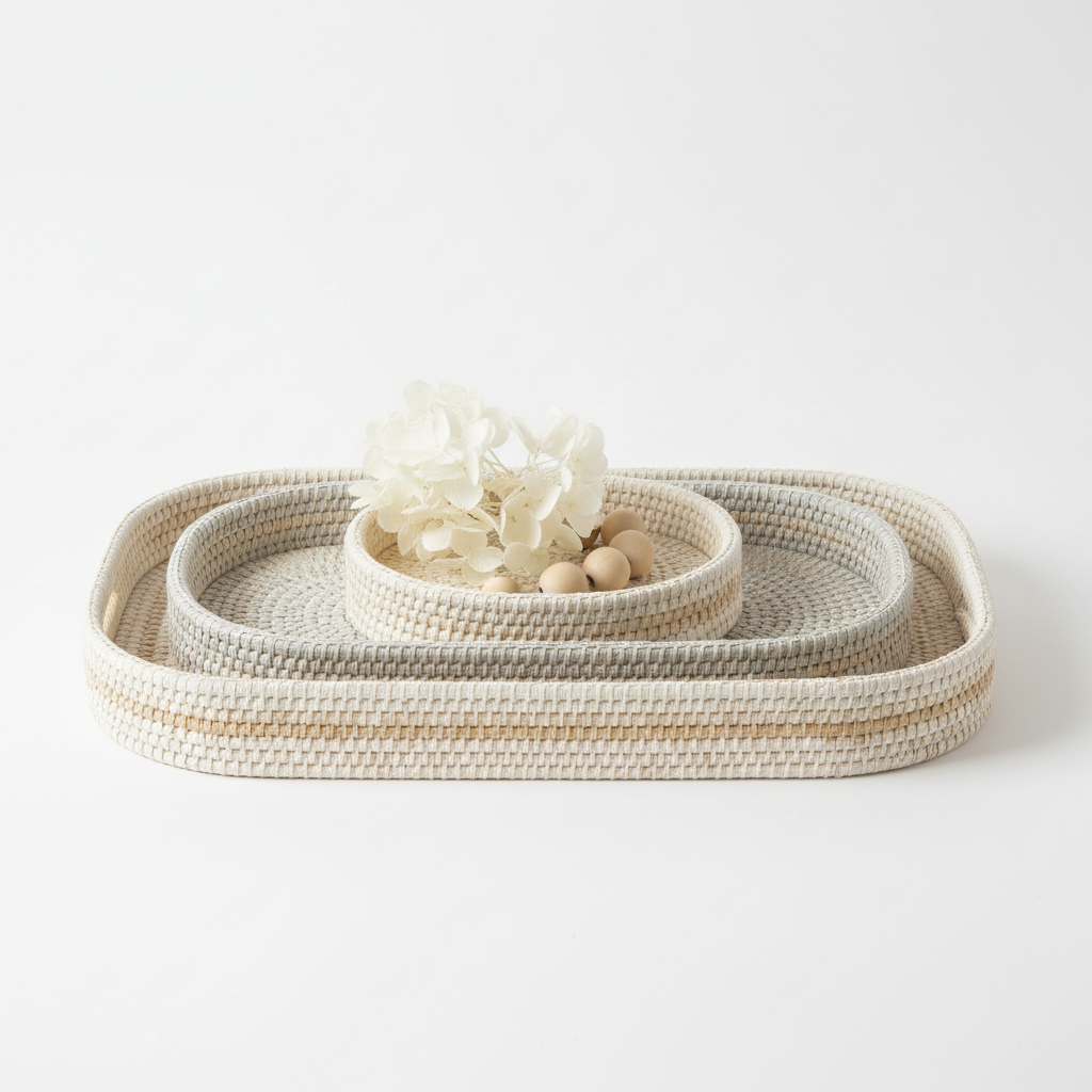 Coffee table decor tray set all 3 pieces nested together