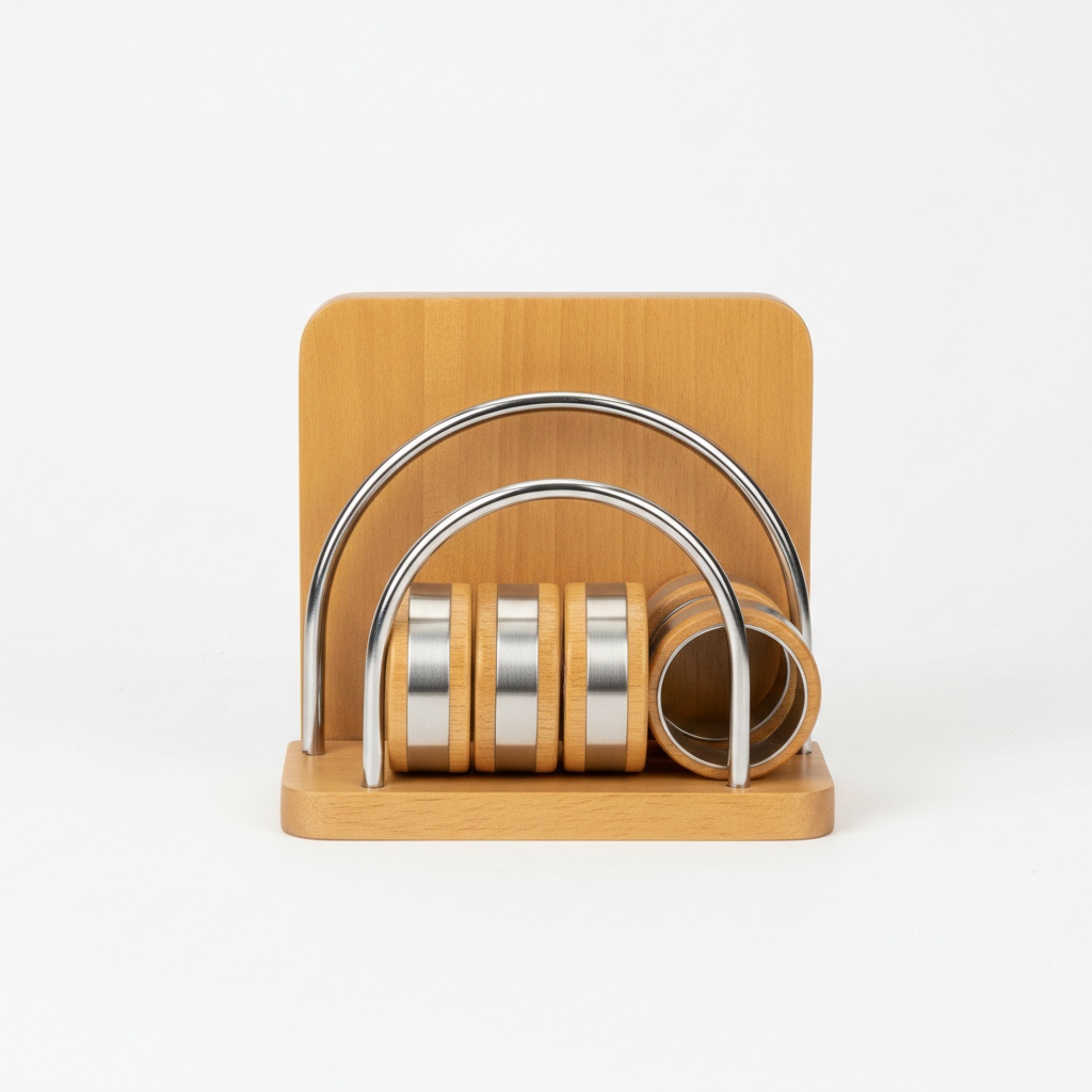 Napkin holder and ring set front view