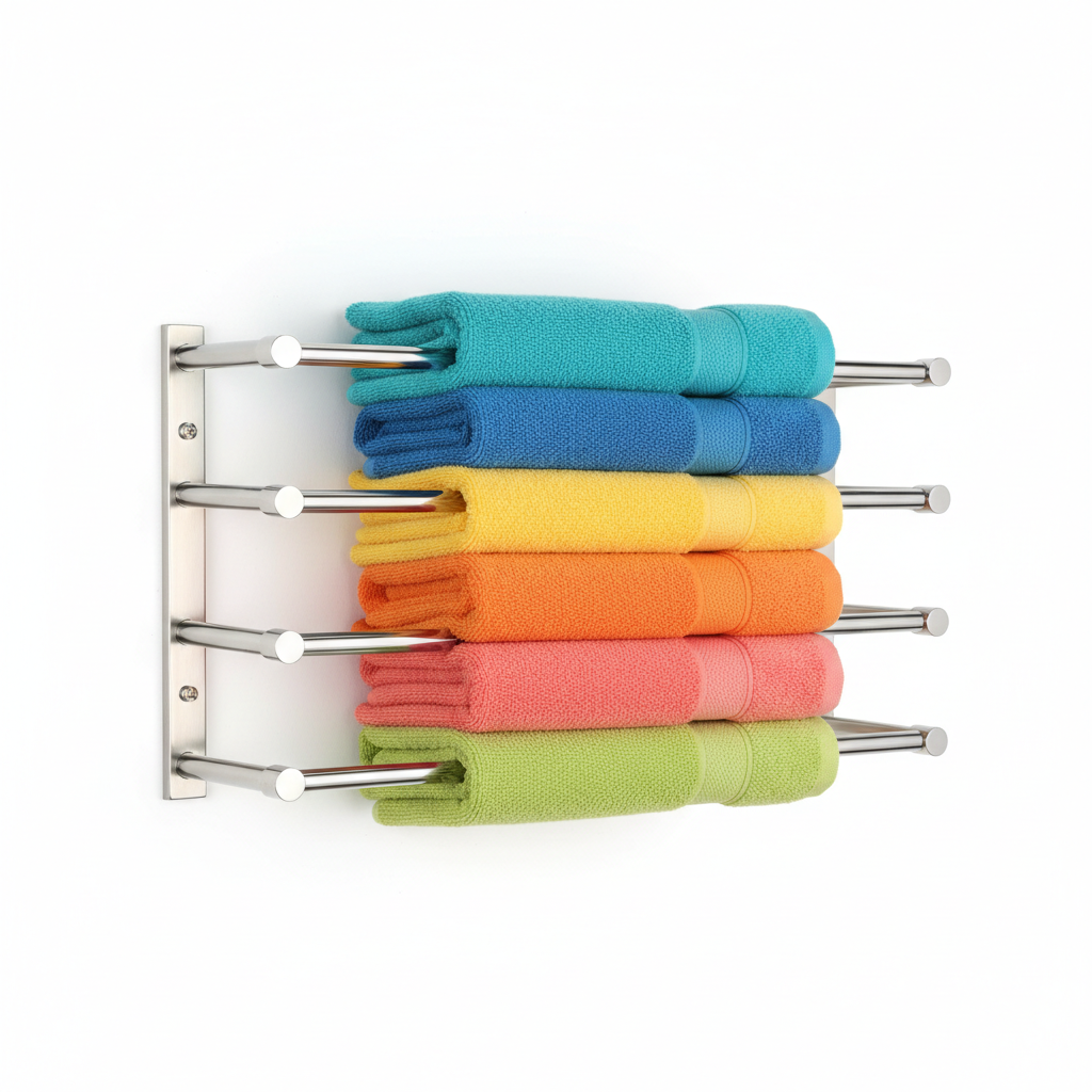 Towel rack with folded towels
