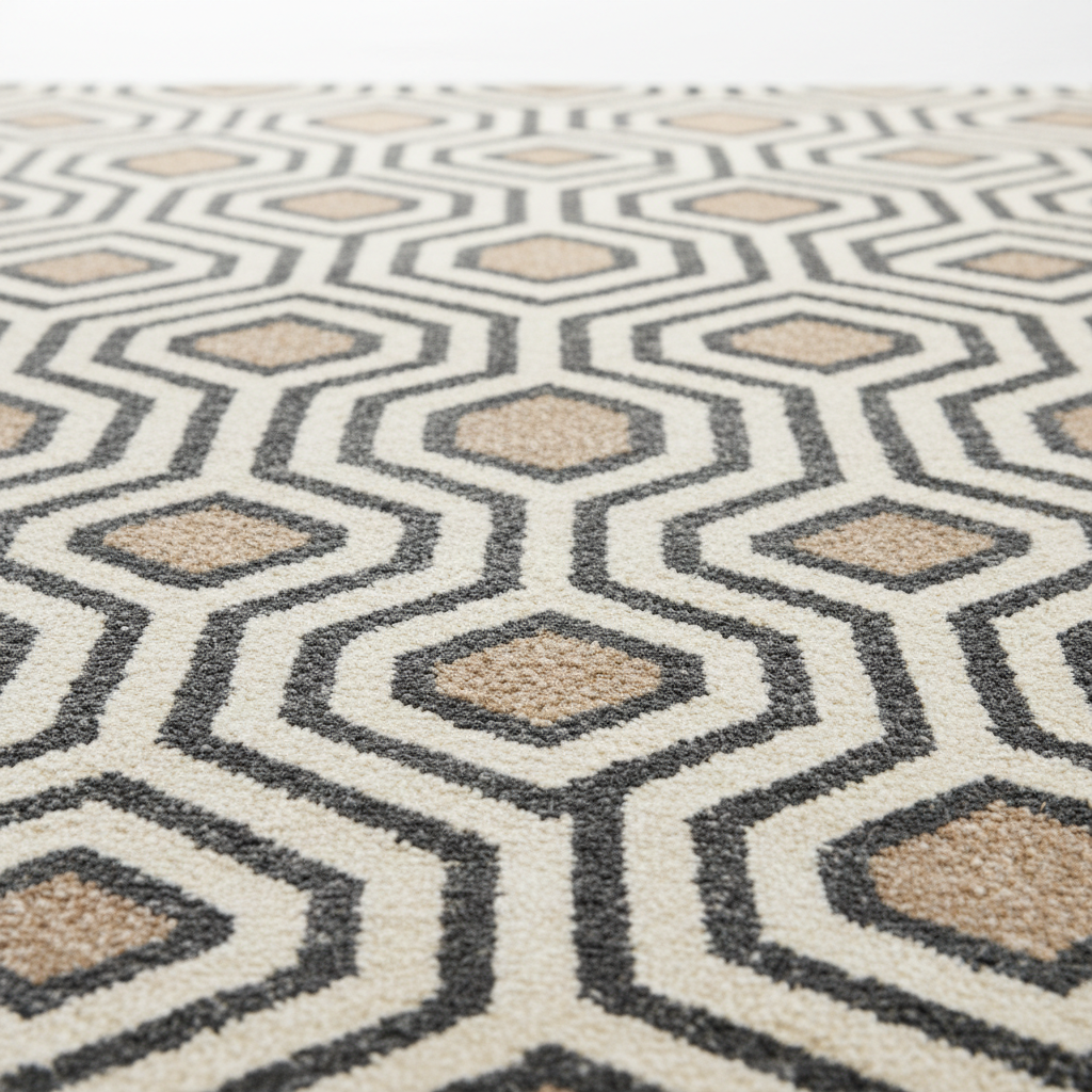 Close-up of rug pile texture and geometric design
