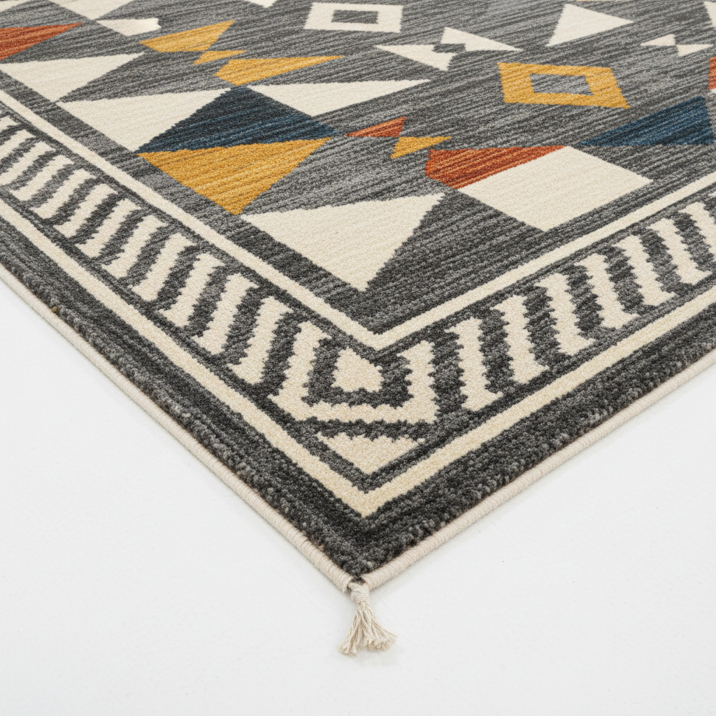 Corner detail showing edge finish and geometric border pattern